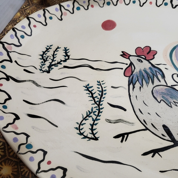 Hand Painted Oval Art Pottery Serving Platter Rooster - Picture 4 of 15